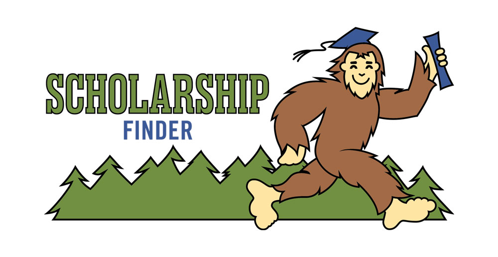 scholarship finder with bigfoot wearing a grad cap holding a diploma